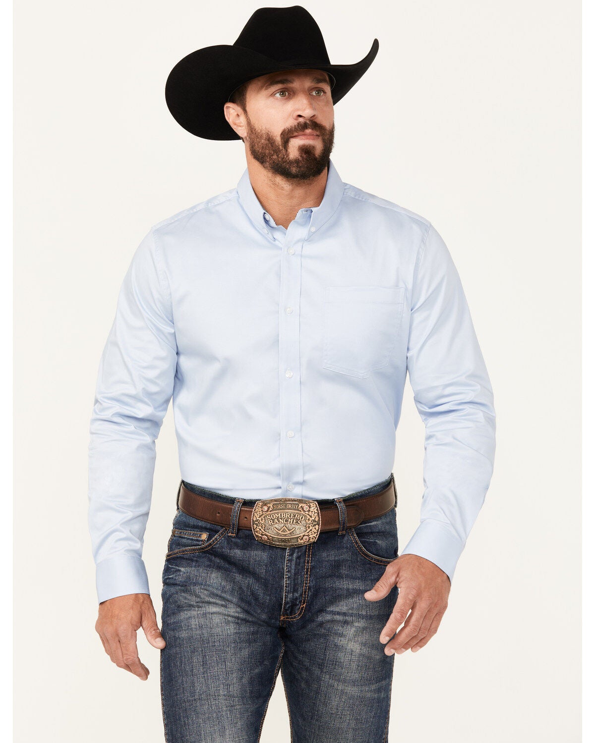 Cody James Men's Performance Twill Solid Long Sleeve Button-Down Western Shirt, Light Blue, hi-res