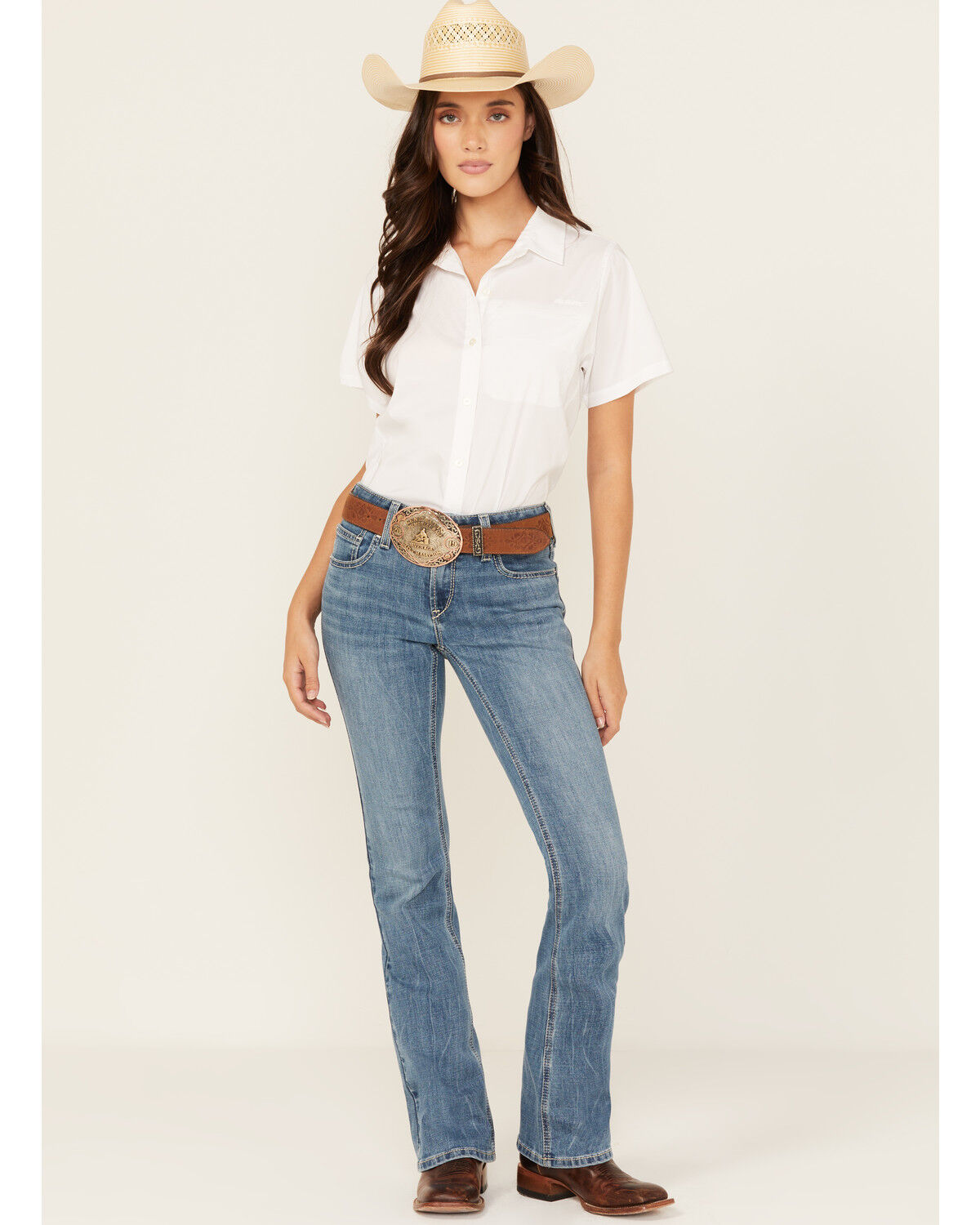 Image #3 - Ariat Women's Naz Medium Wash Perfect Rise Bootcut Stretch Denim Jeans, Medium Wash, hi-res