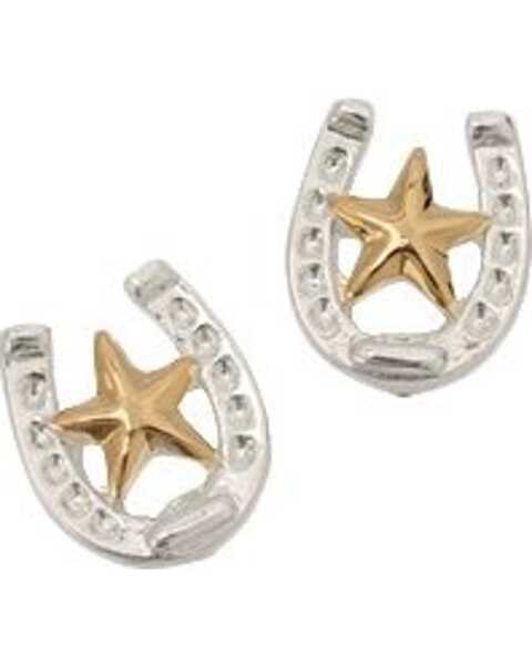 Image #1 - Montana Silversmiths Horseshoe & Star Earrings, Silver, hi-res