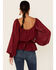 Flying Tomato Women's Shadow Stripe Long Sleeve Peasant Top , Wine, hi-res