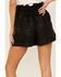 Lush Women's Pleather Paperbag High Waisted Shorts, Black, hi-res