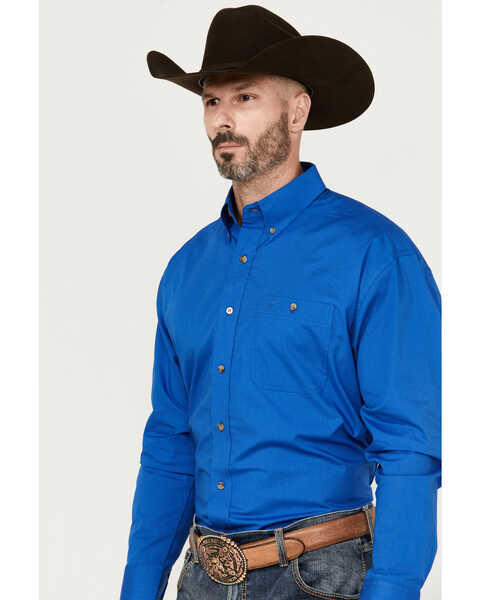 Image #2 - George Strait by Wrangler Men's Solid Long Sleeve Button-Down Stretch Western Shirt - Tall , Royal Blue, hi-res
