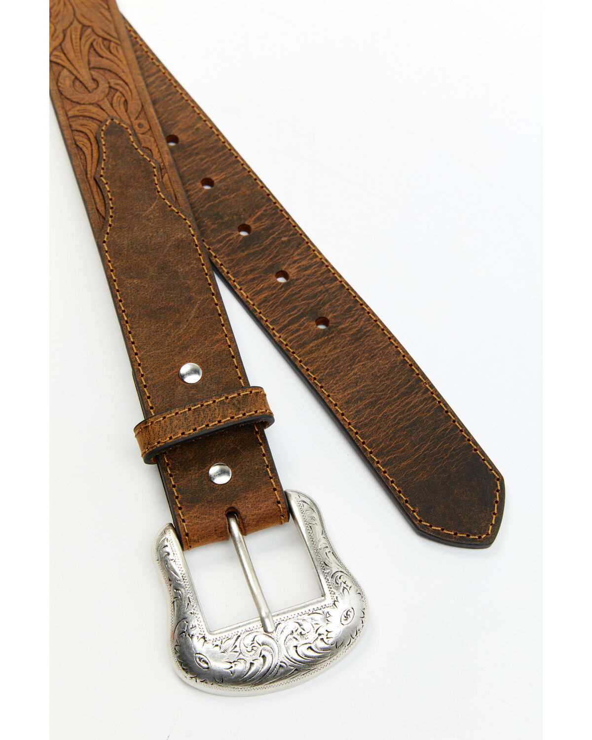 Image #2 - Cody James Men's Floral Embossed Leather Belt, Brown, hi-res