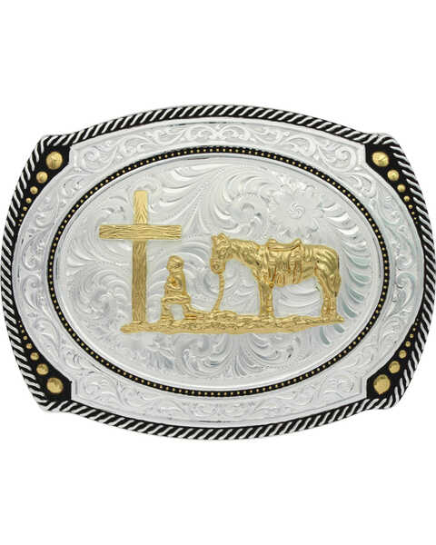 Montana Silversmiths Roped Christian Cowboy Buckle, Silver, hi-res