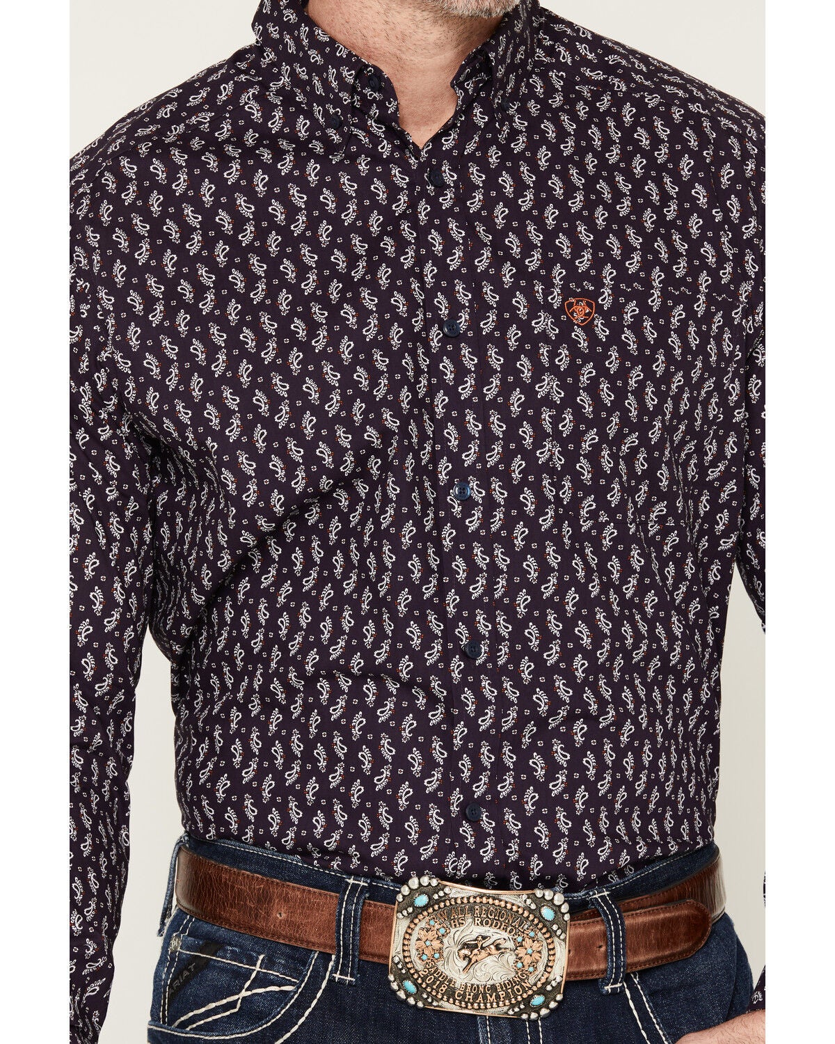 Image #3 - Ariat Men's Parry Paisley Print Long Sleeve Button-Down Western Shirt, Purple, hi-res