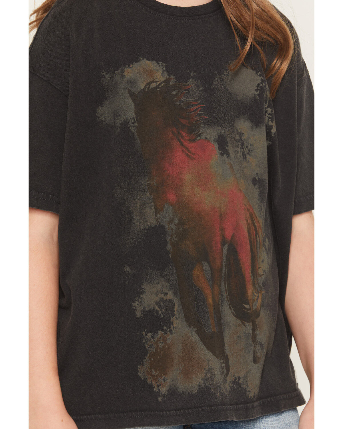 Image #3 - Wrangler X Lainey Wilson Girls' Watercolor Horse Short Sleeve Oversized Graphic Tee, Brown, hi-res
