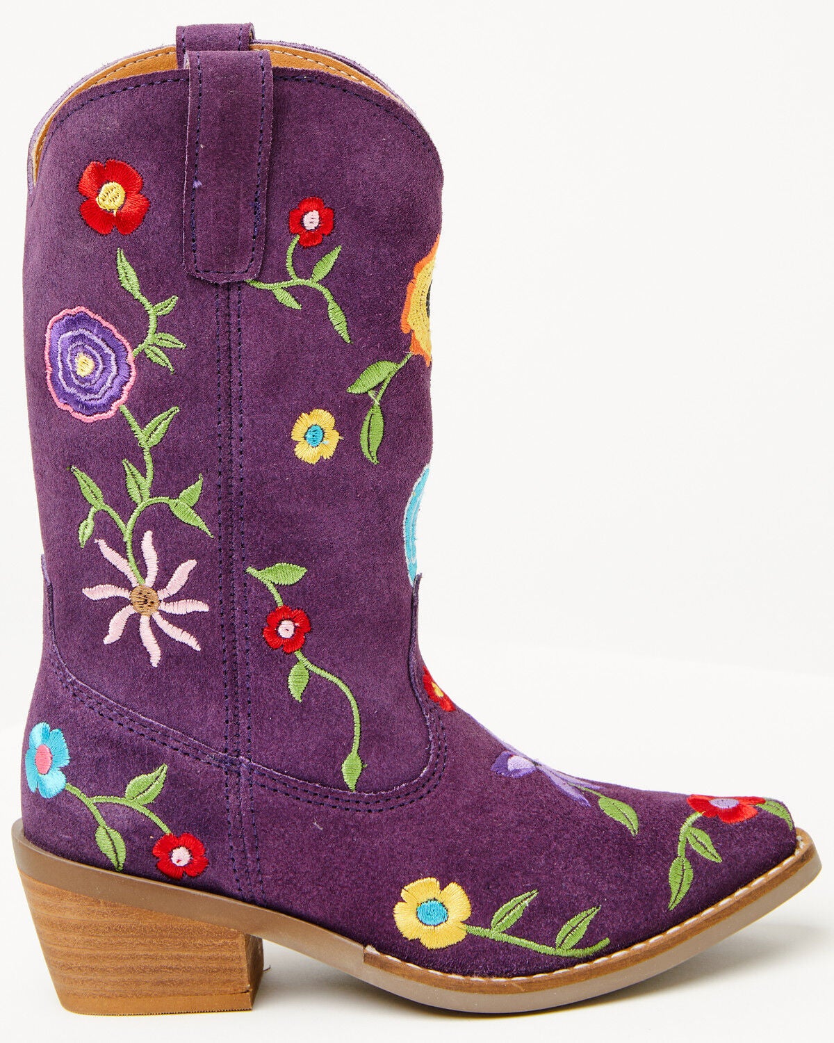 Image #2 - Dingo Girls' Flower Power Suede Western Boots - Snip Toe, Purple, hi-res