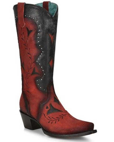 Corral Women's Studded Western Boots - Snip Toe, Black/red, hi-res