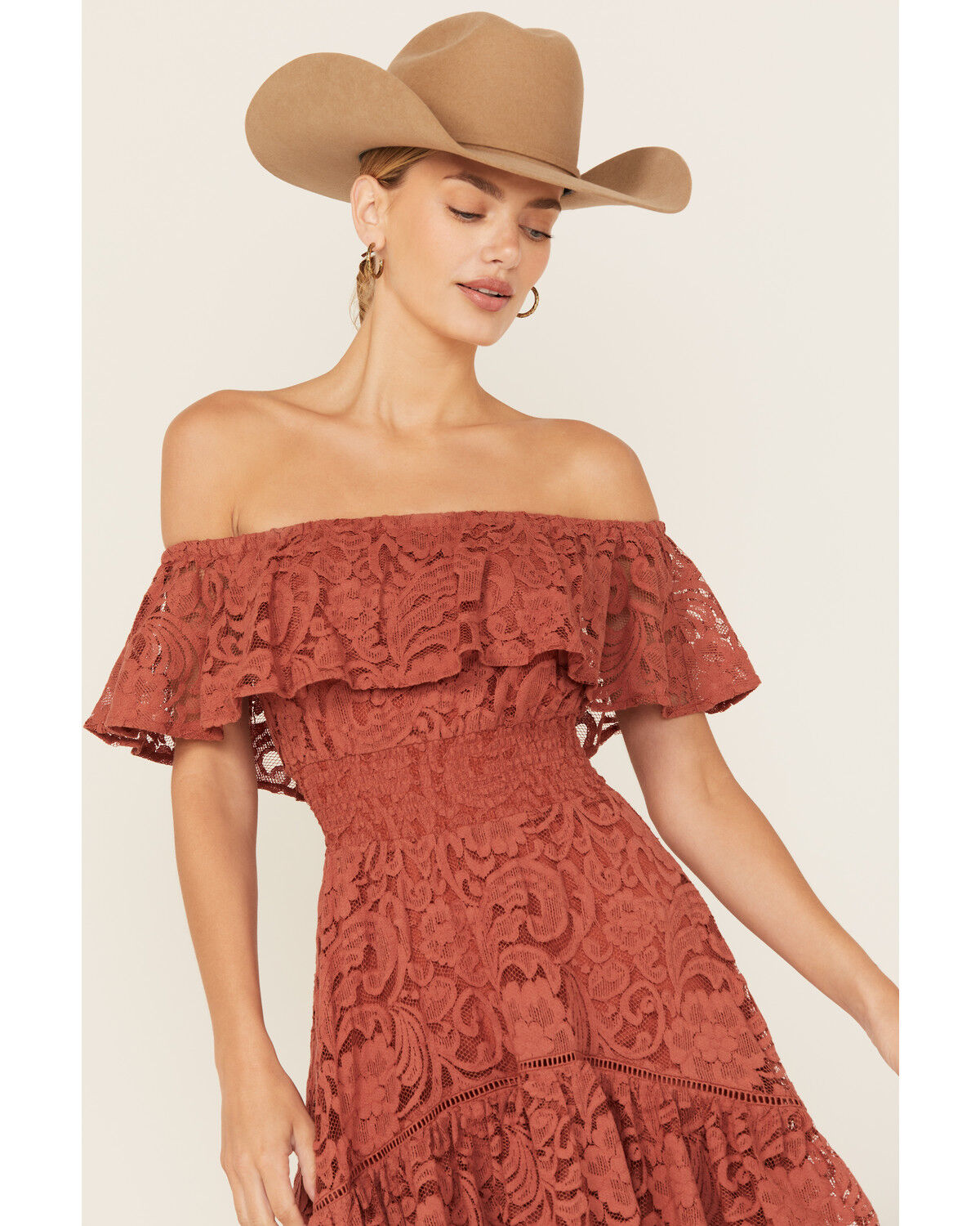 Image #3 - Shyanne Women's Lace Off The Shoulder High-Low Dress, Mauve, hi-res