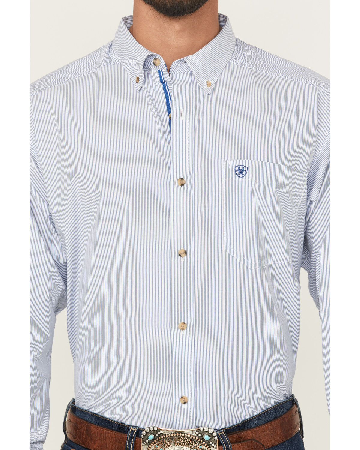 Image #3 - Ariat Men's Dayne Mini Striped Long Sleeve Western Shirt, Blue, hi-res