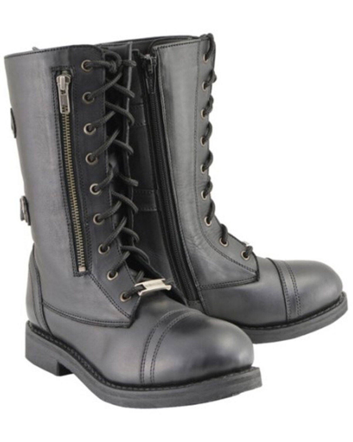 Milwaukee Leather Women's Tall Lace Front Buckles Back and Knife Storage Boots - Round Toe, Black, hi-res