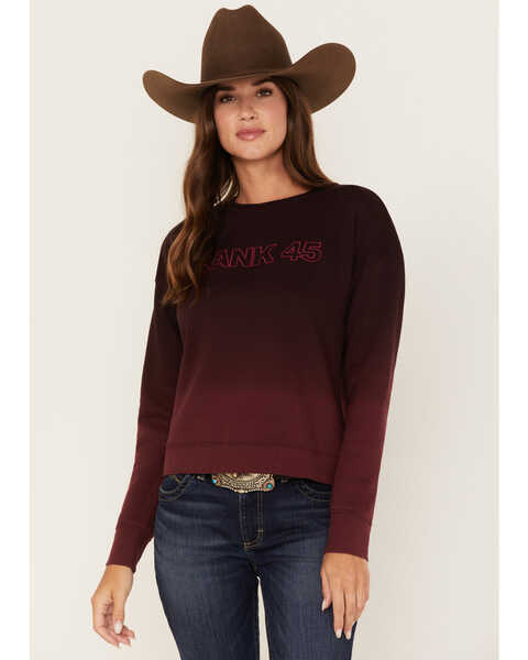 RANK 45® Women's Long Sleeve Ombre Pullover Sweater, Burgundy, hi-res