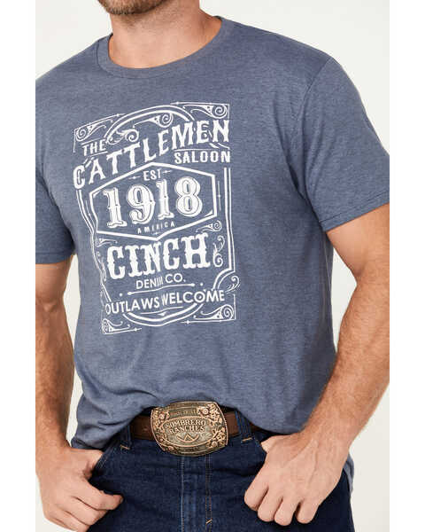 Image #3 - Cinch Men's Cattleman Saloon Outlaws Welcome Short Sleeve Graphic T-Shirt, Blue, hi-res