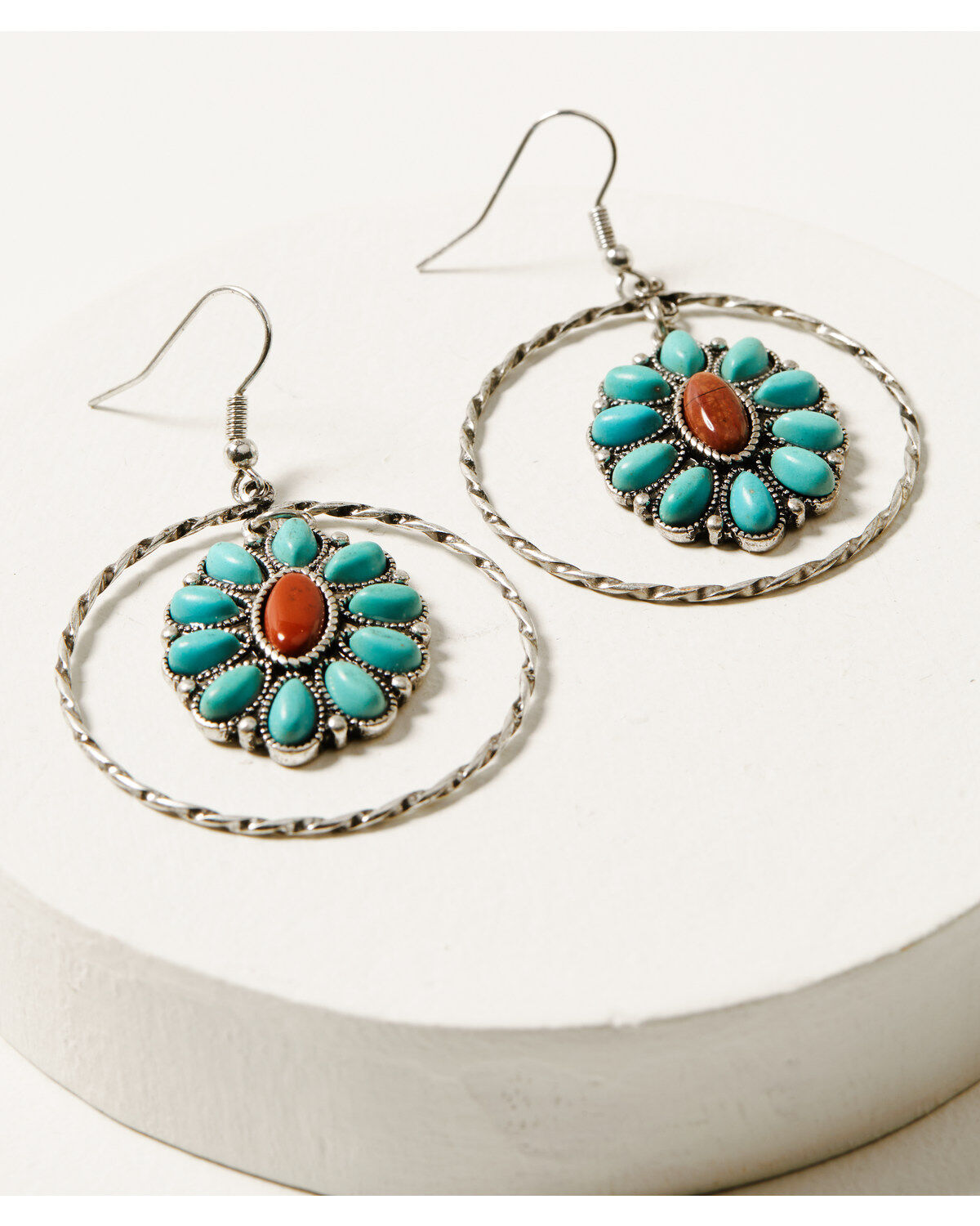 Image #1 - Shyanne Women's Canyon Sunset Turquoise Blossom Hoop Earrings, Silver, hi-res