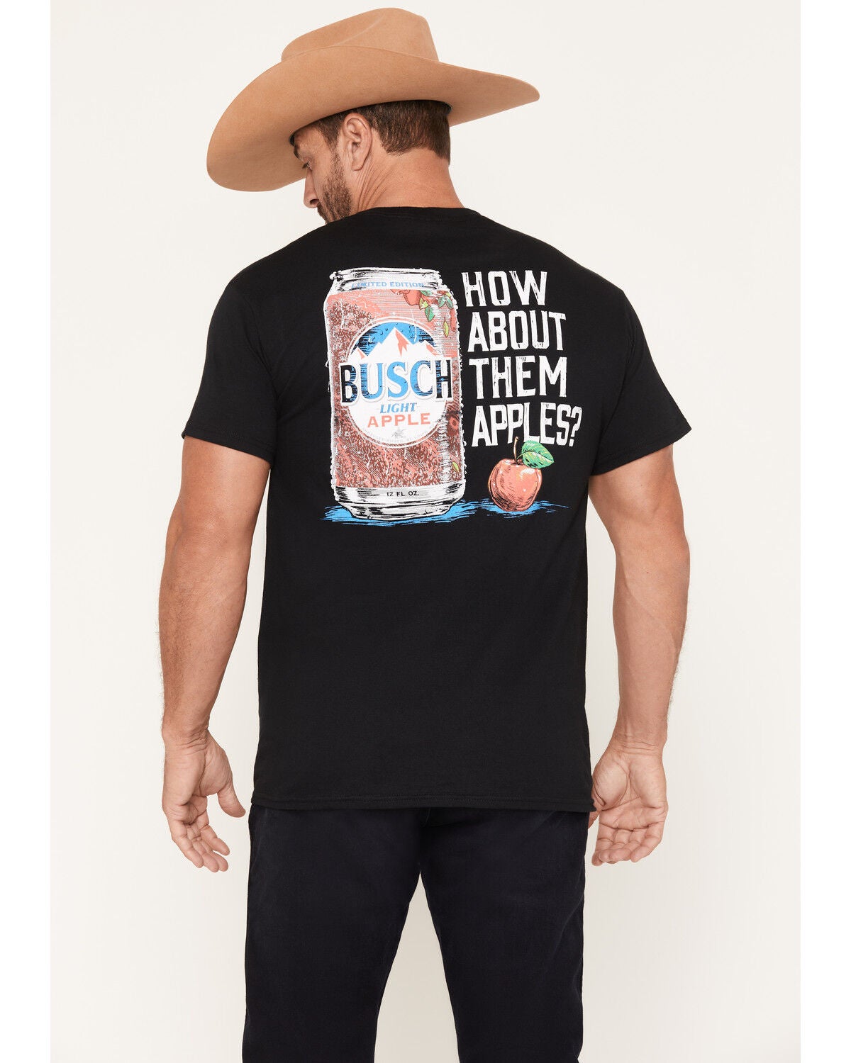 Image #1 - Men's Busch How About Them Apples Short Sleeve Graphic T-Shirt, Black, hi-res