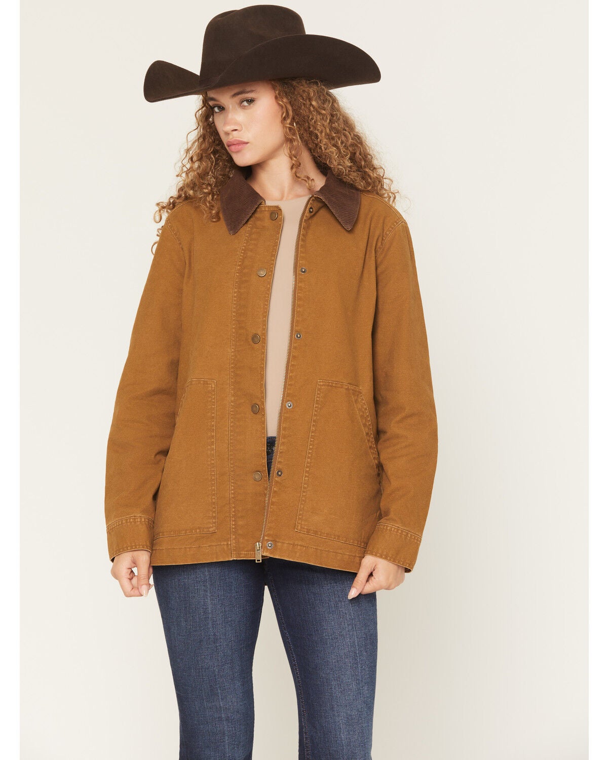 26 International Women's Corduroy Collar Barn Jacket, Brown, hi-res