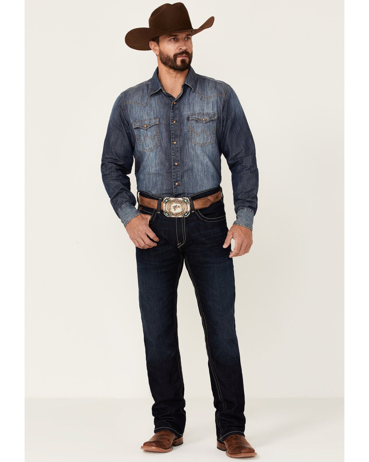 Ariat Men's M5 Newcastle Marshall Dark Wash Stretch Straight Leg Jeans, Blue, hi-res