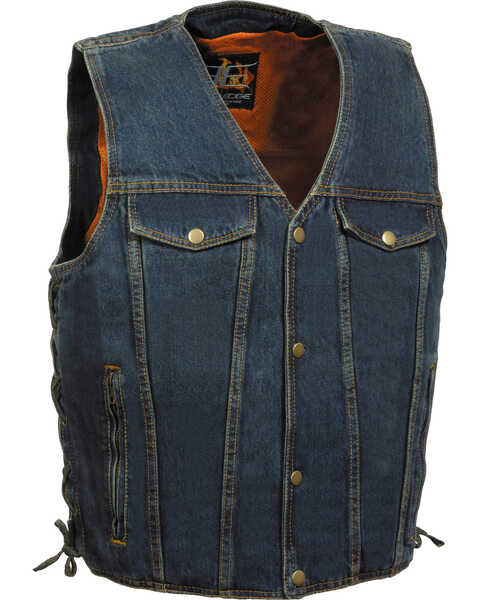 Image #1 - Milwaukee Leather Men's Side Lace Denim Vest with Chest Pockets, Blue, hi-res