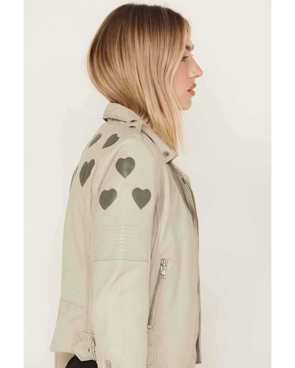 Image #2 - Mauritius Leather Women's Reo Heart Leather Moto Jacket, Off White, hi-res