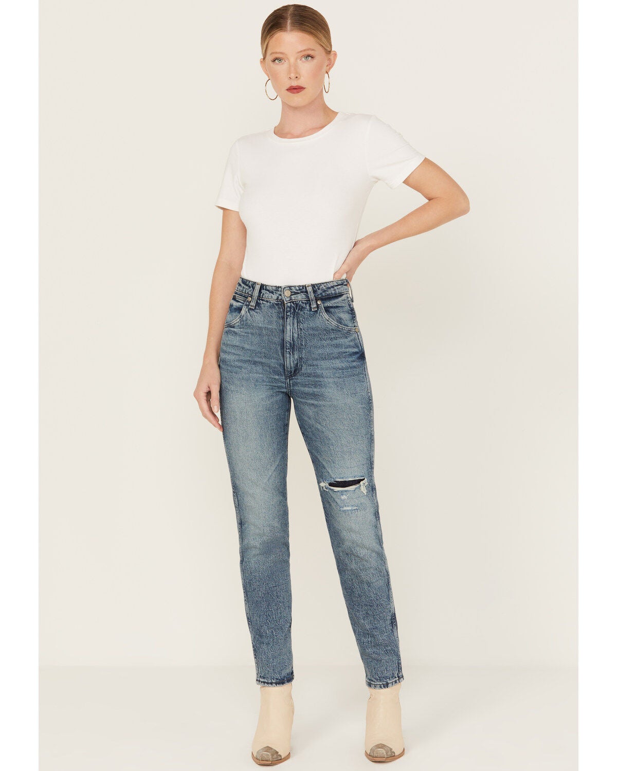 Wrangler Women's Walker Medium Wash High Rise Stretch Slim Leg Jeans, Medium Wash, hi-res