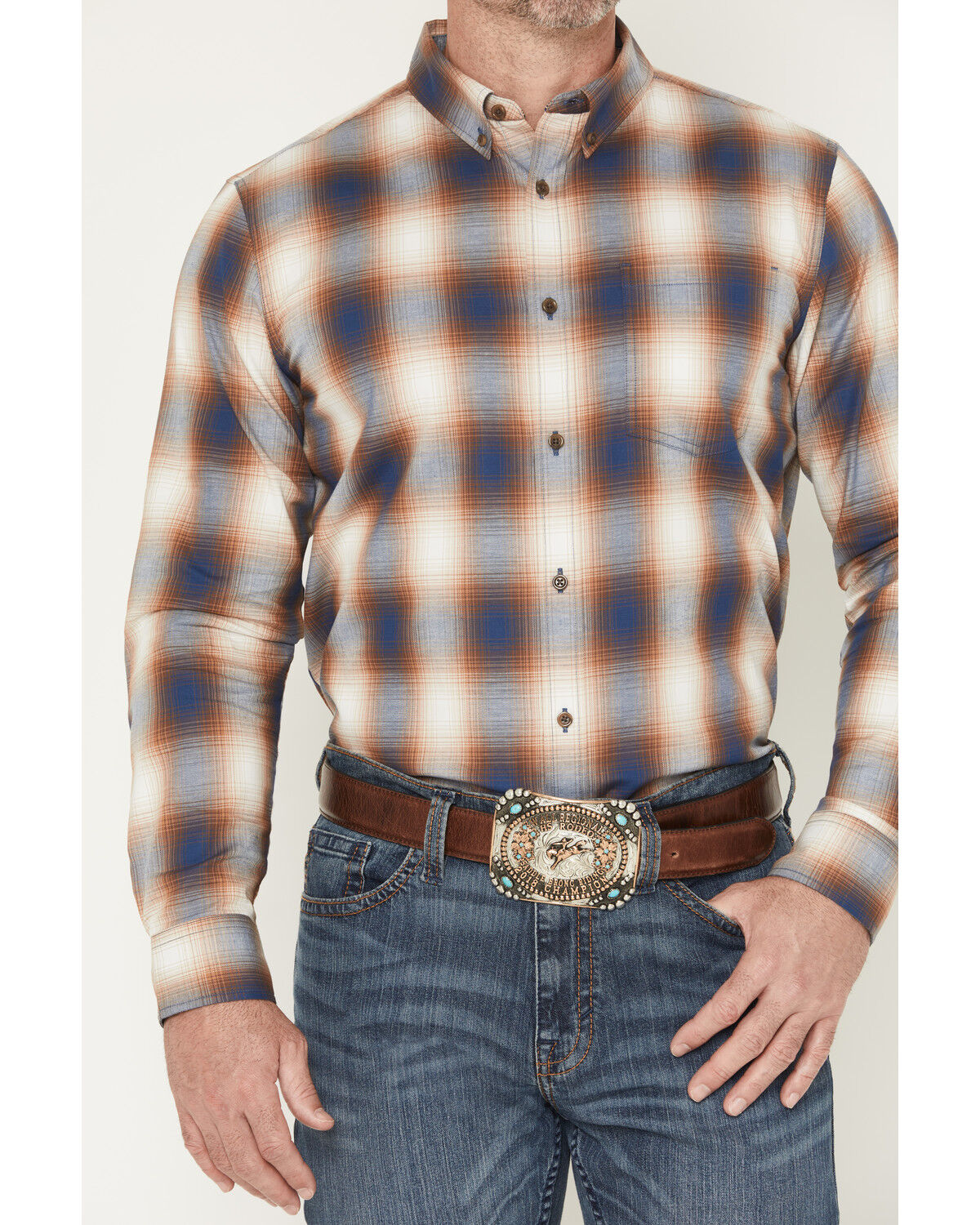 Image #3 - Cody James Men's Warner Plaid Print Long Sleeve Button-Down Stretch Western Shirt, Tan, hi-res