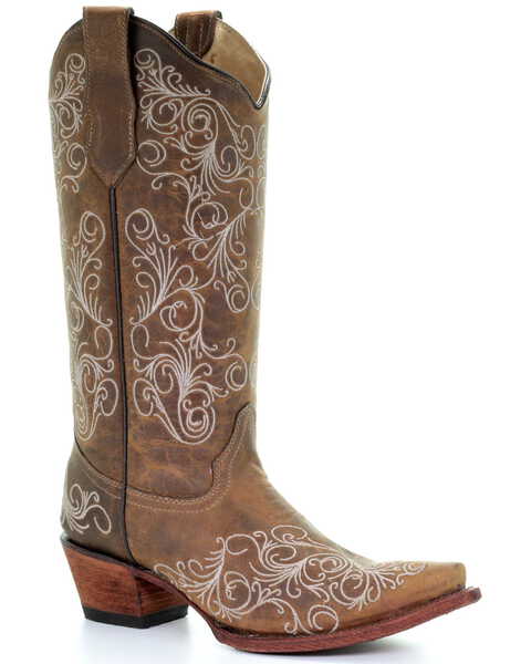 Circle G Women's Scrolling Embroidery Western Boots - Snip Toe, Tan