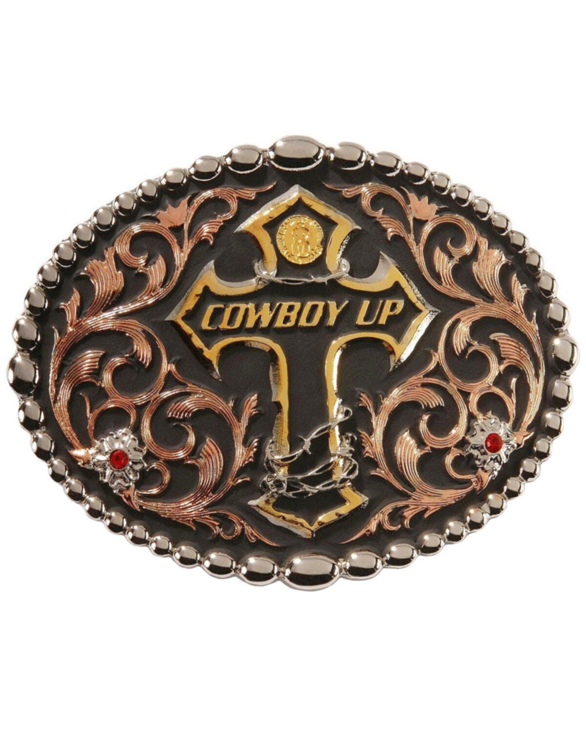 Montana Silversmiths Cowboy Up Cross Belt Buckle, Black, hi-res