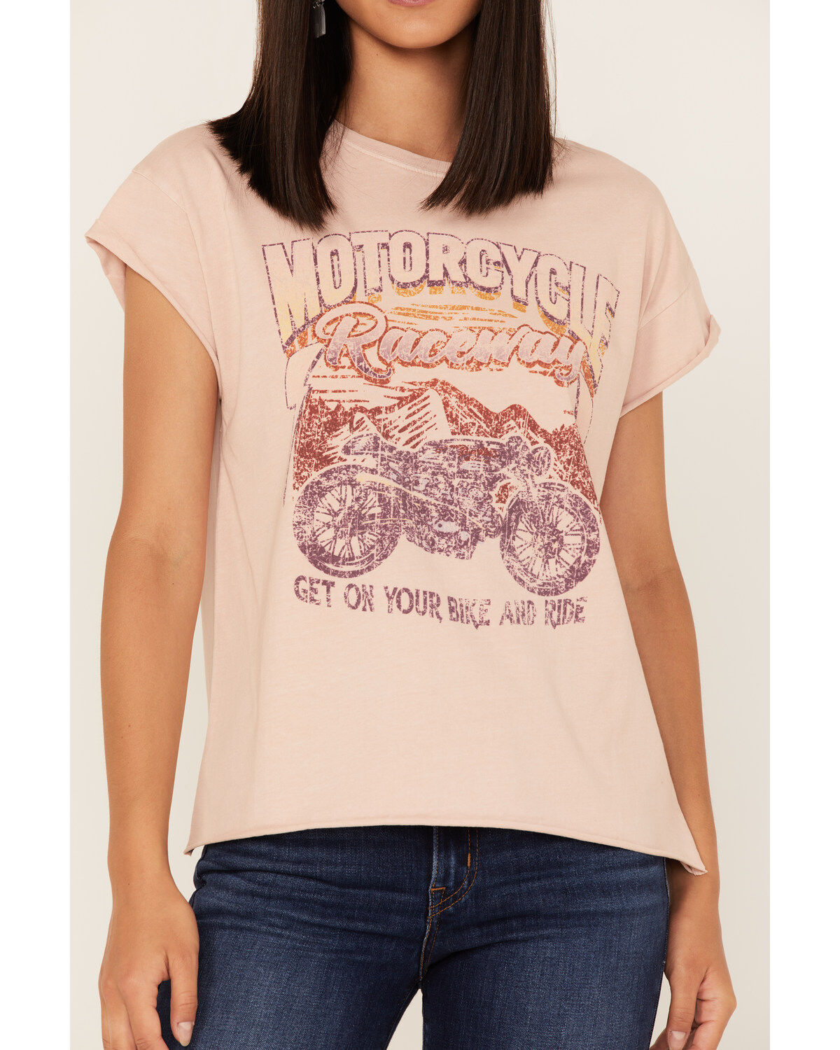 Image #3 - Cleo + Wolf Women's Motorcycle Raceway Vintage Graphic Tee, Peach, hi-res