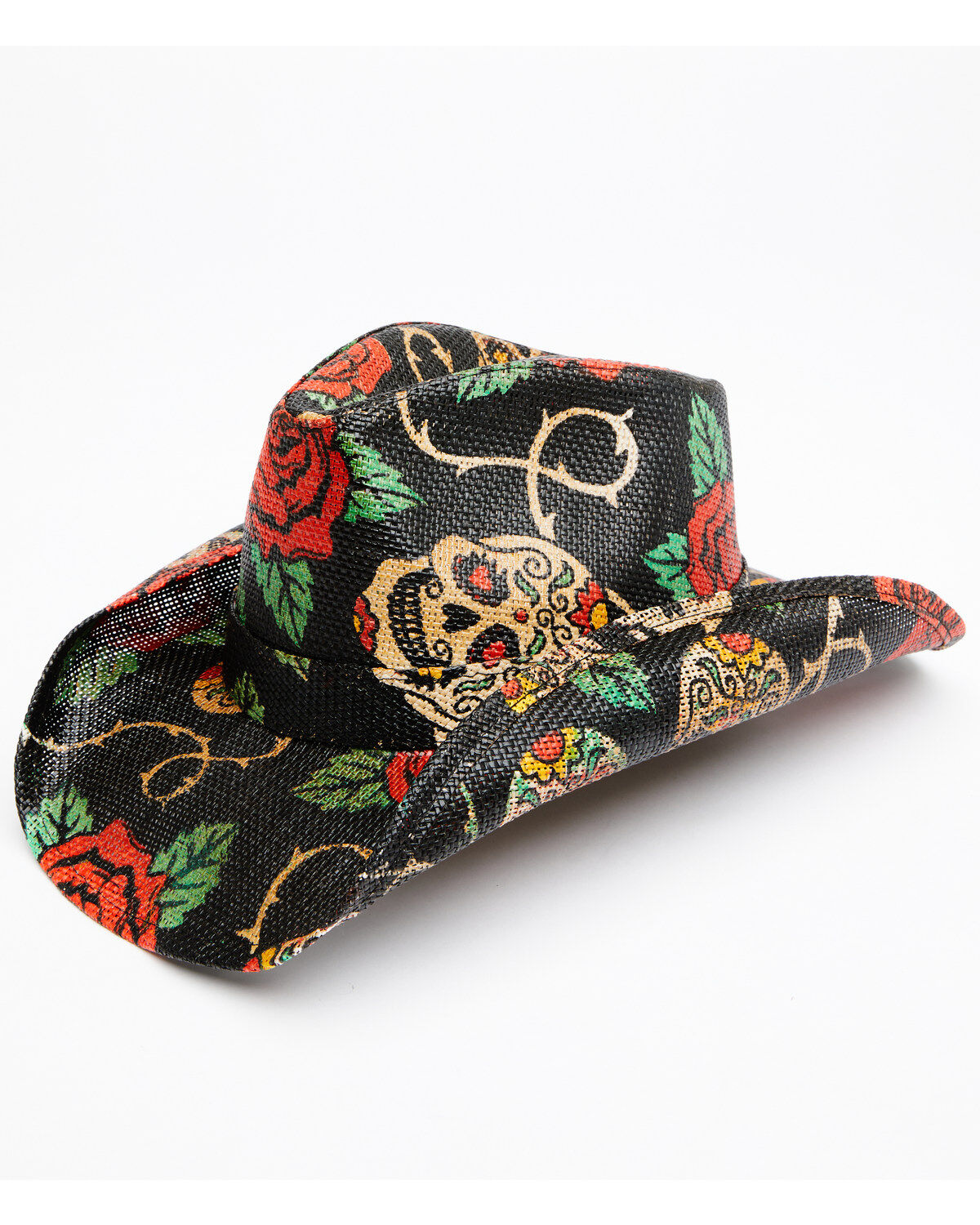 Image #1 - Shyanne Women's Natural Tainted Love Rose Print Straw Western Hat, Black, hi-res