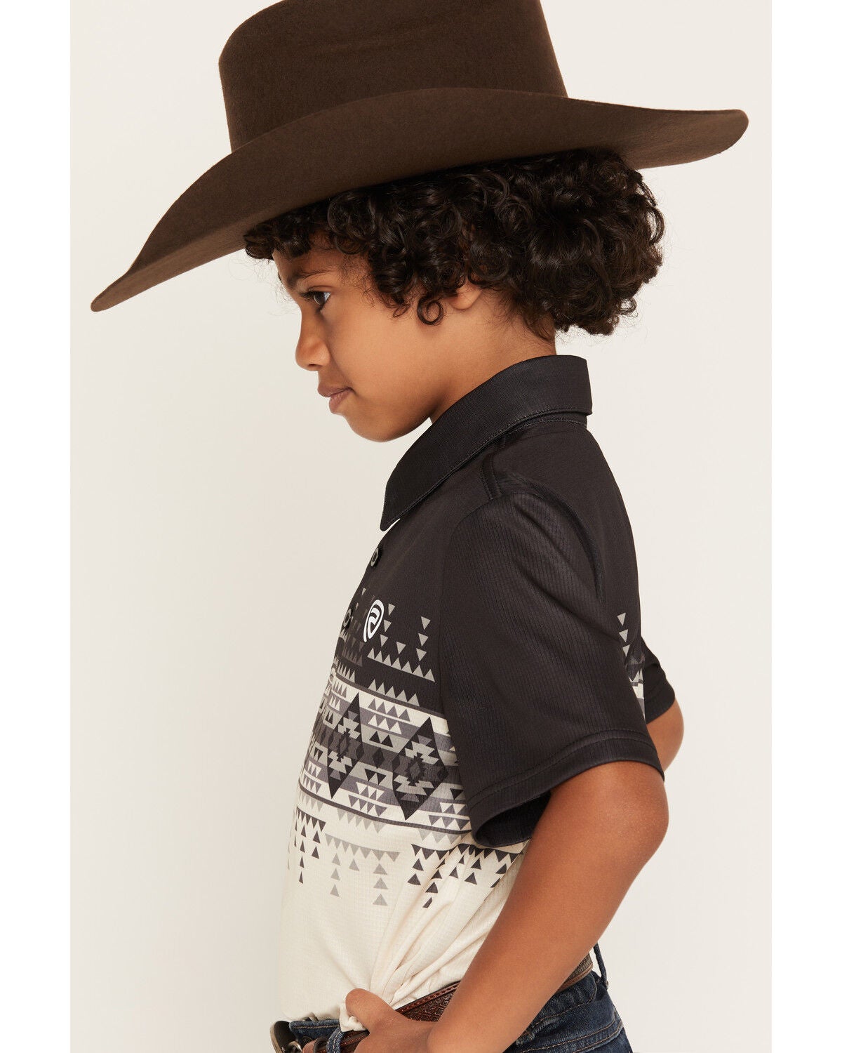 Image #2 - Rock & Roll Denim Boys' Dale Brisby Border Print Short Sleeve Polo, Grey, hi-res