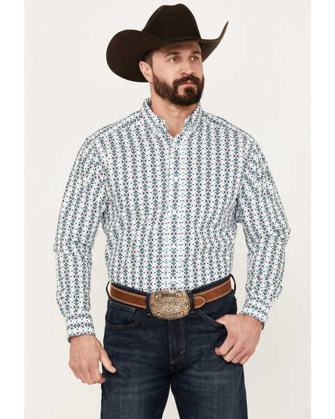 Ariat Men's Southwestern Print Nolan Classic Fit Button Down Long Sleeve Western Shirt, White, hi-res