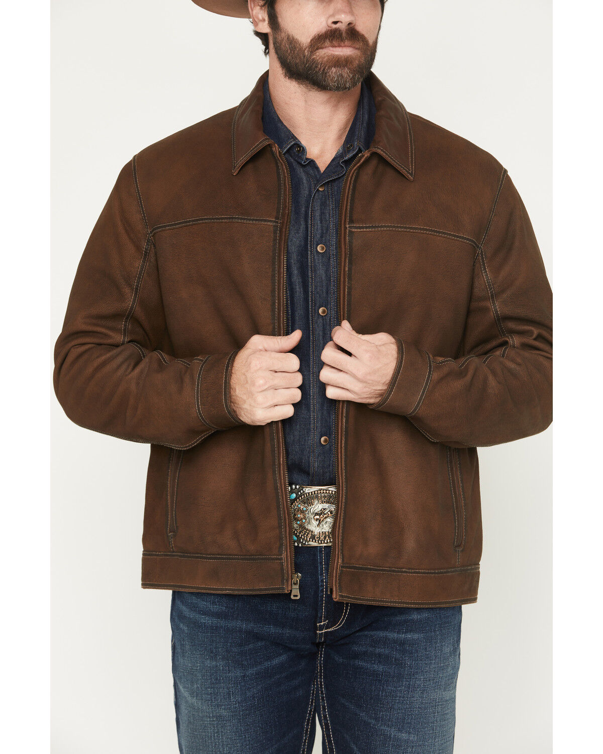 Image #3 - Scully Men's Zip-Up Leather Jacket, Brown, hi-res