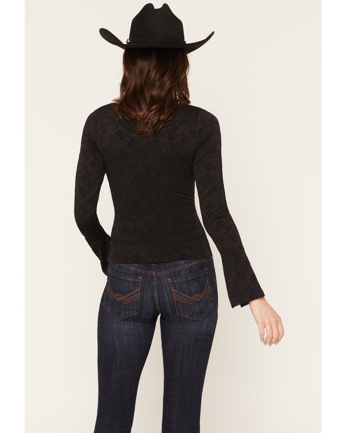 Image #4 - Idyllwind Women's Picot Trim Long Sleeve Top, Black, hi-res