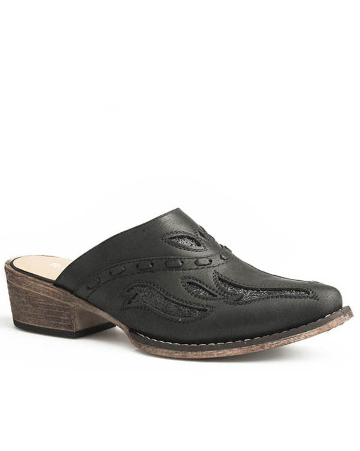 womens black leather mules