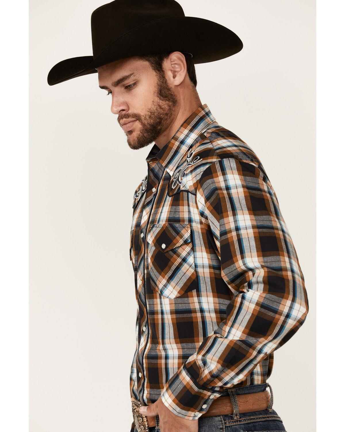 Image #2 - Roper Men's Embroidered Yoke Plaid Print Long Sleeve Snap Western Shirt, Multi, hi-res
