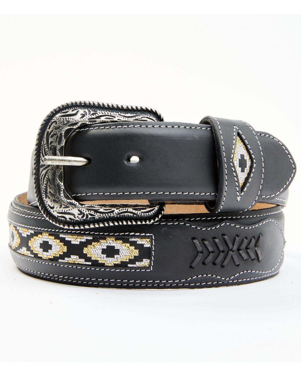 Image #1 - Cody James Men's Black Southwestern Center Inlay Western Belt, , hi-res