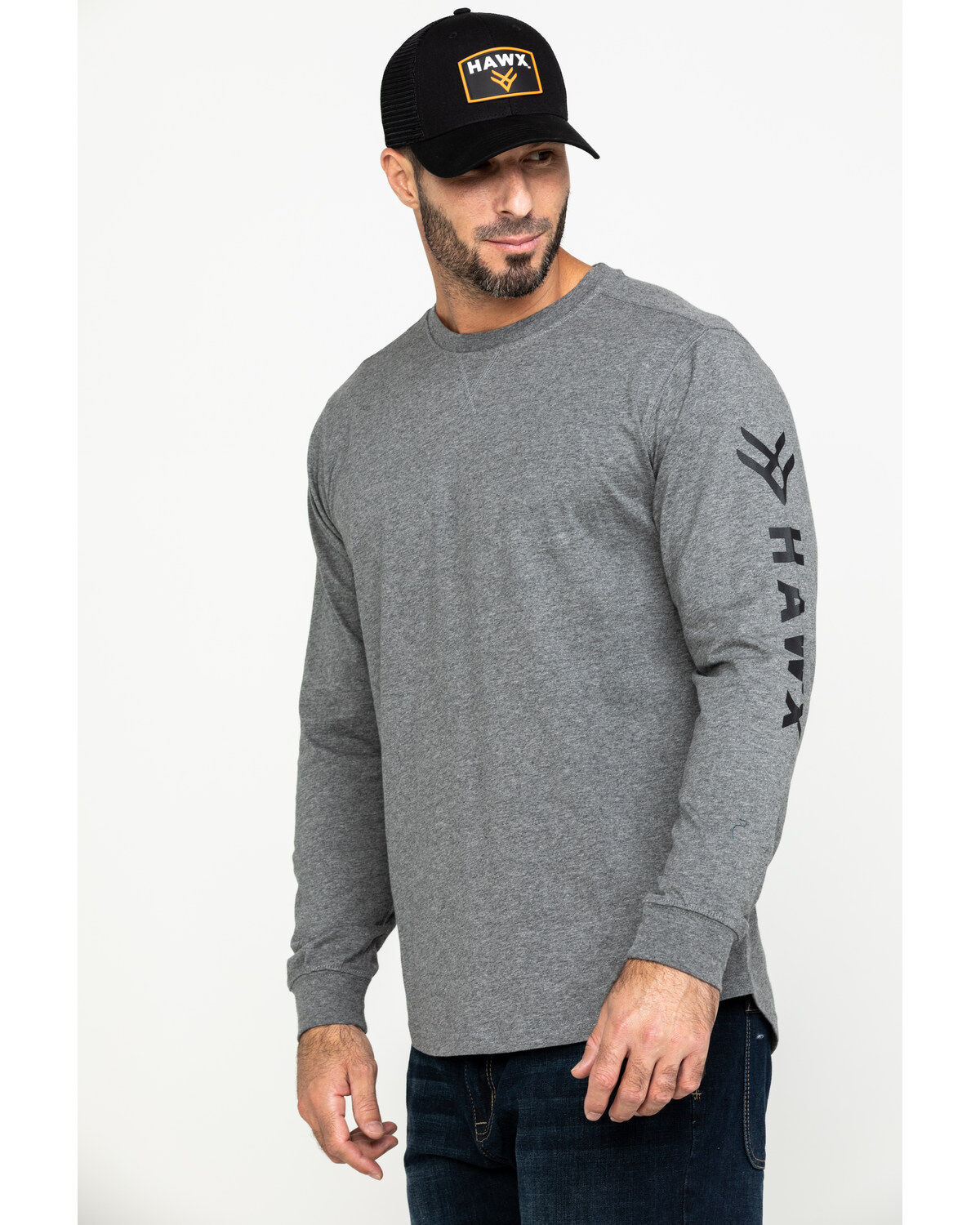 Image #3 - Hawx Men's Gray Logo Sleeve Long Sleeve Work T-Shirt - Tall, Heather Grey, hi-res