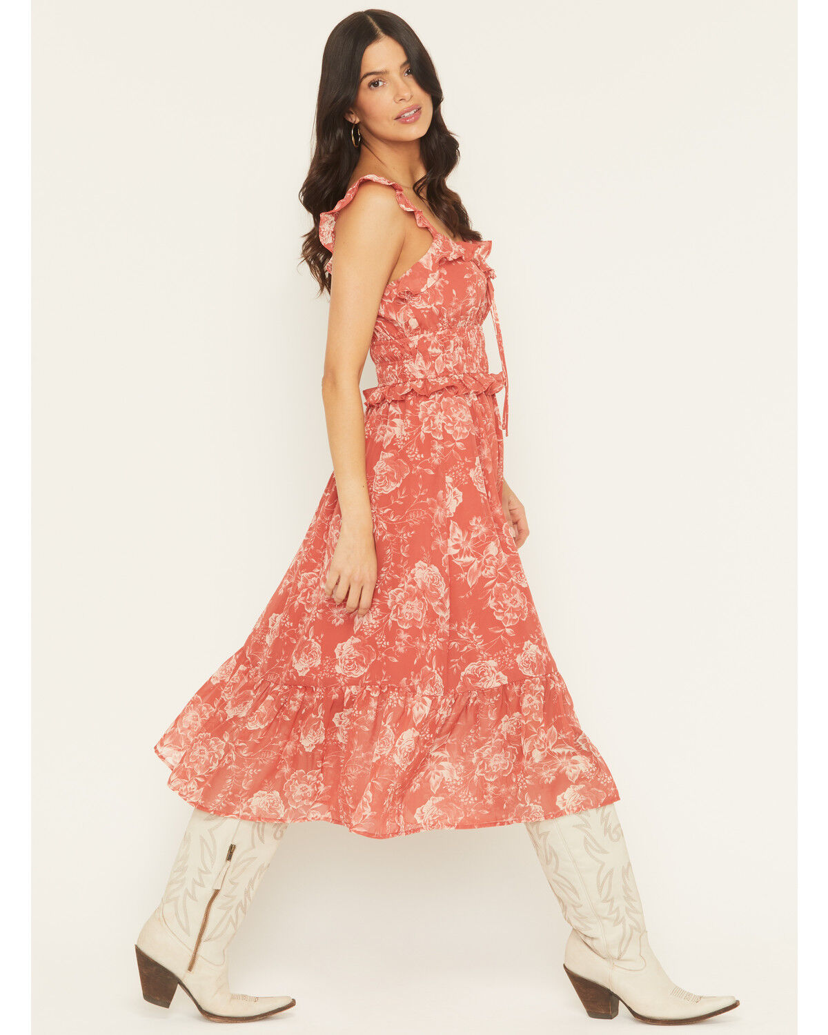 Image #2 - Ash & Violet Women's Floral Print Midi Dress, Red, hi-res