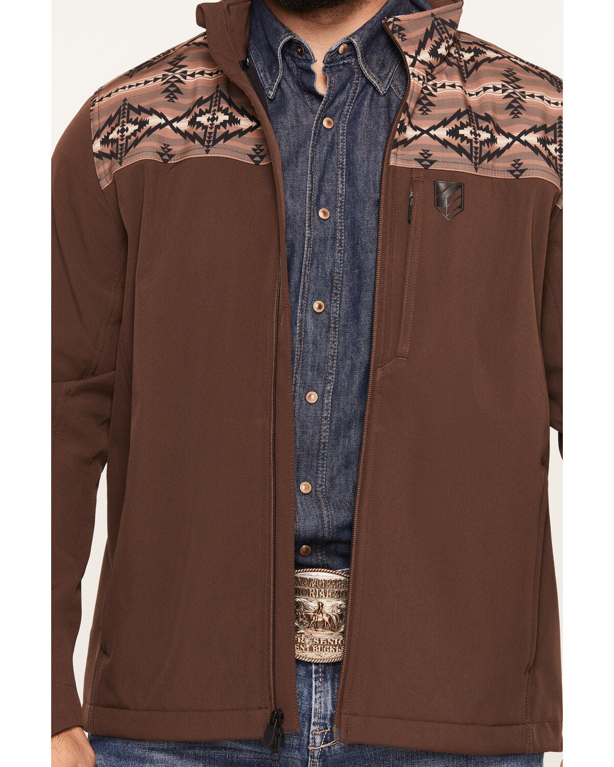 Image #3 - RANK 45&reg; Men's Fairfield Southwestern Yoke Softshell Jacket, Coffee, hi-res