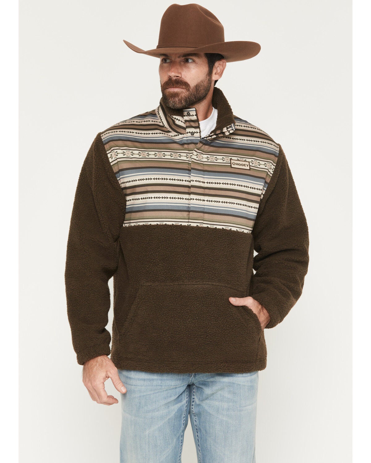Hooey Men's Brecken Sherpa Pullover, Brown, hi-res