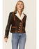 Double D Ranchwear Women's Sherpa Trim Leather Cave Basin Jacket, Brown, hi-res
