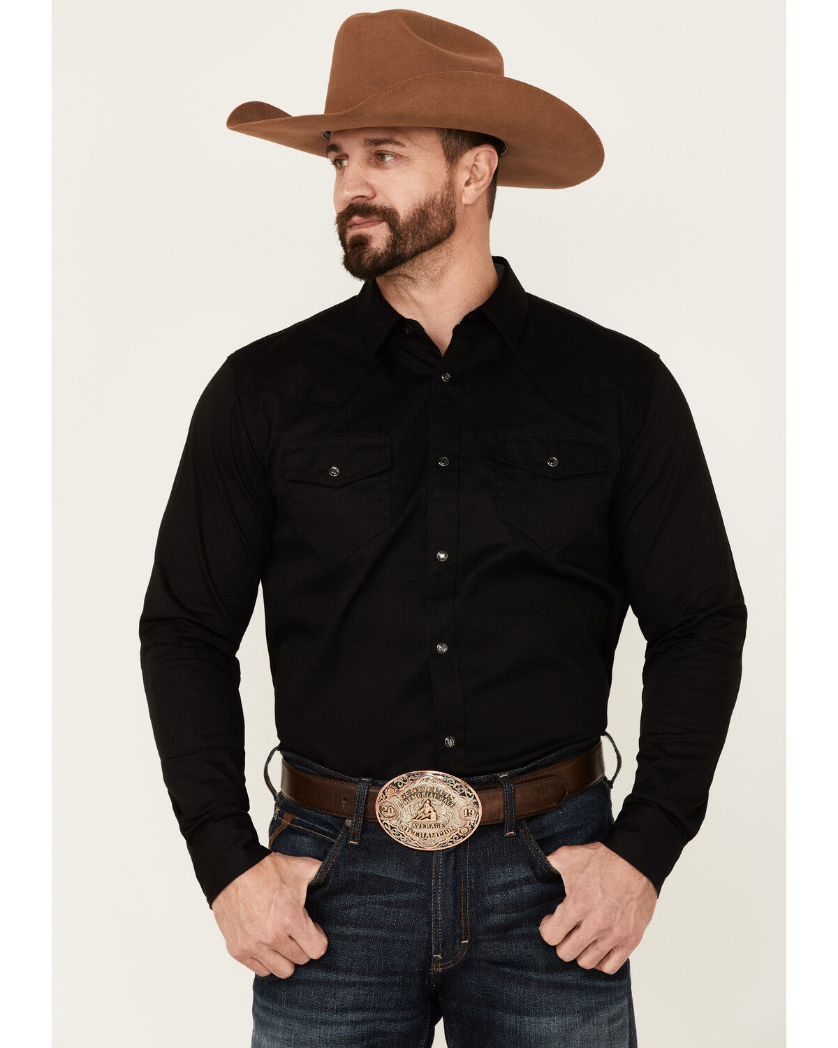 Image #1 - Cody James Men's Solid Treadstone Long Sleeve Pearl Snap Western Shirt, Black, hi-res