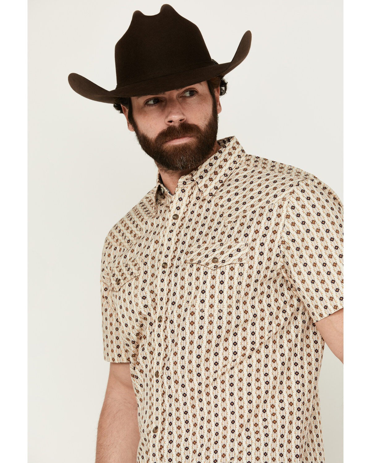 Image #2 - Moonshine Spirit Men's Spurs Floral Striped Short Sleeve Snap Western Shirt, Cream, hi-res
