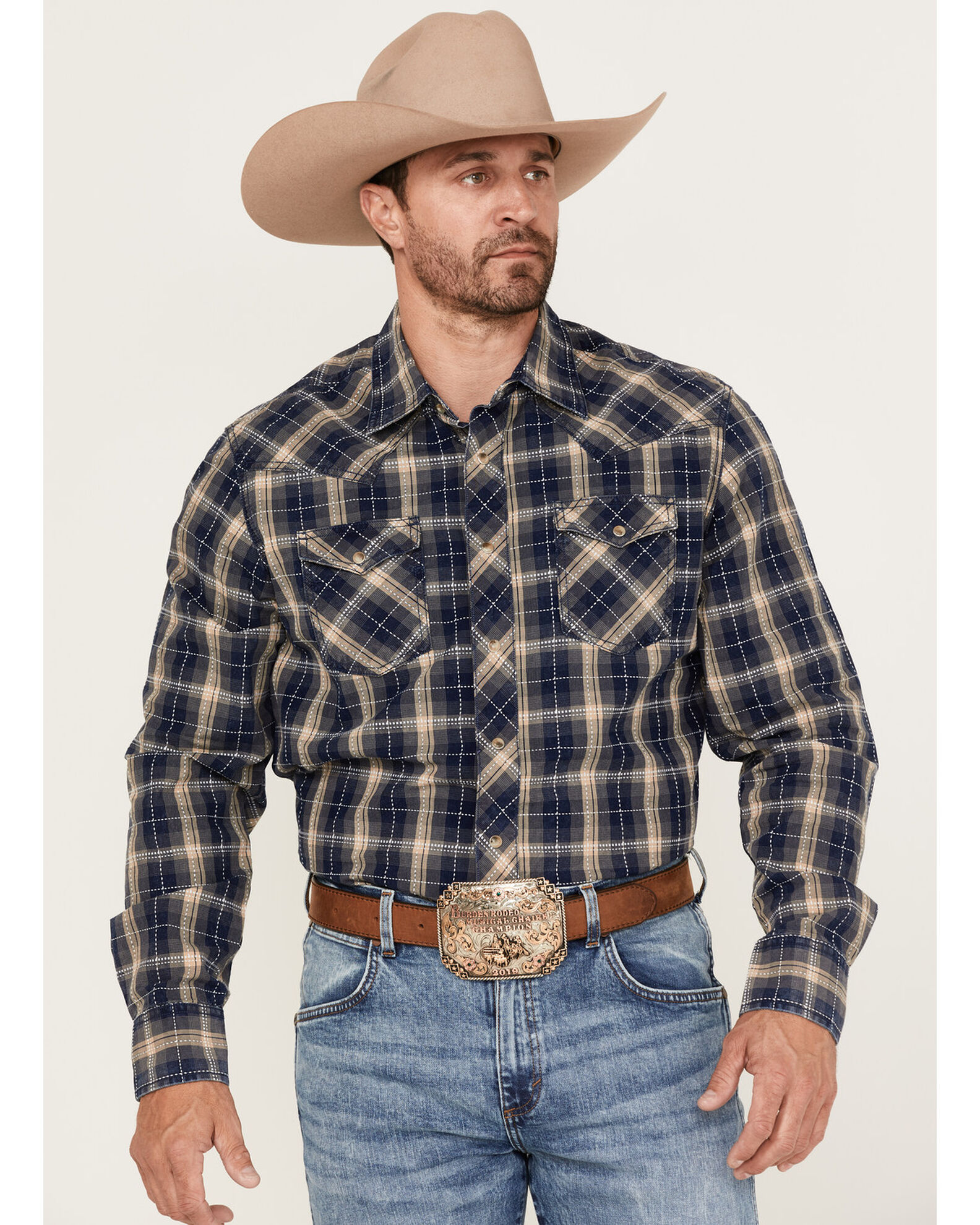 Wrangler Retro Premium Men's Plaid Long Sleeve Snap Western Shirt