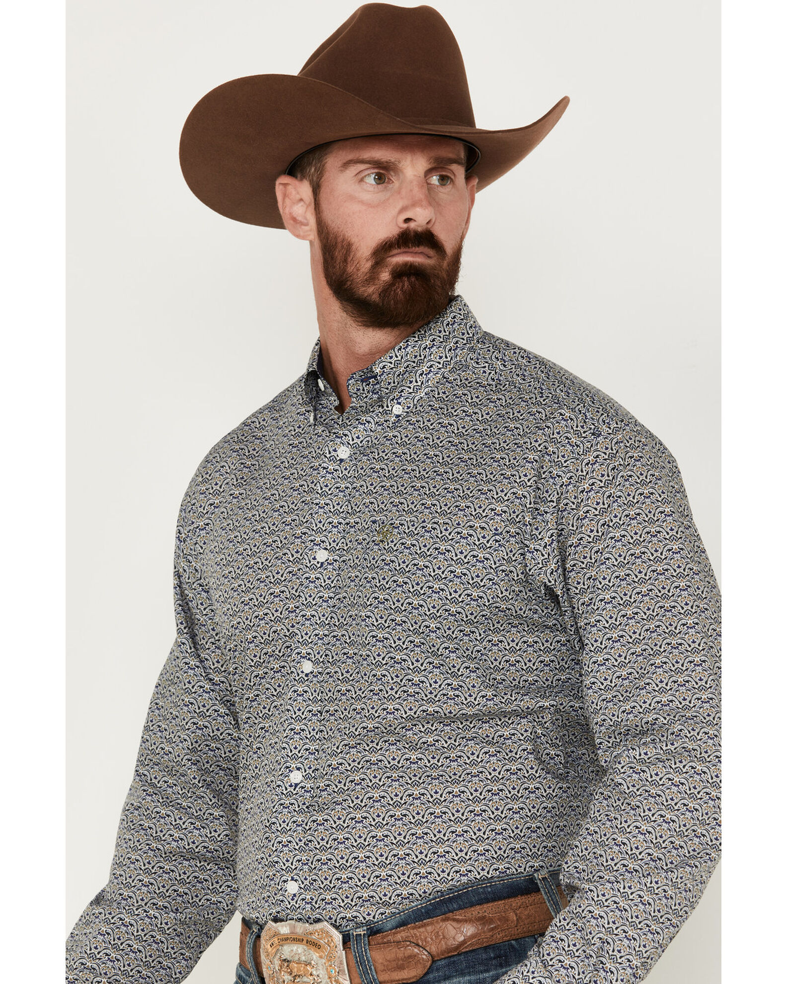 Image #2 - Ariat Men's Iver Floral Print Wrinkle Free Long Sleeve Button Down Shirt, Green, hi-res