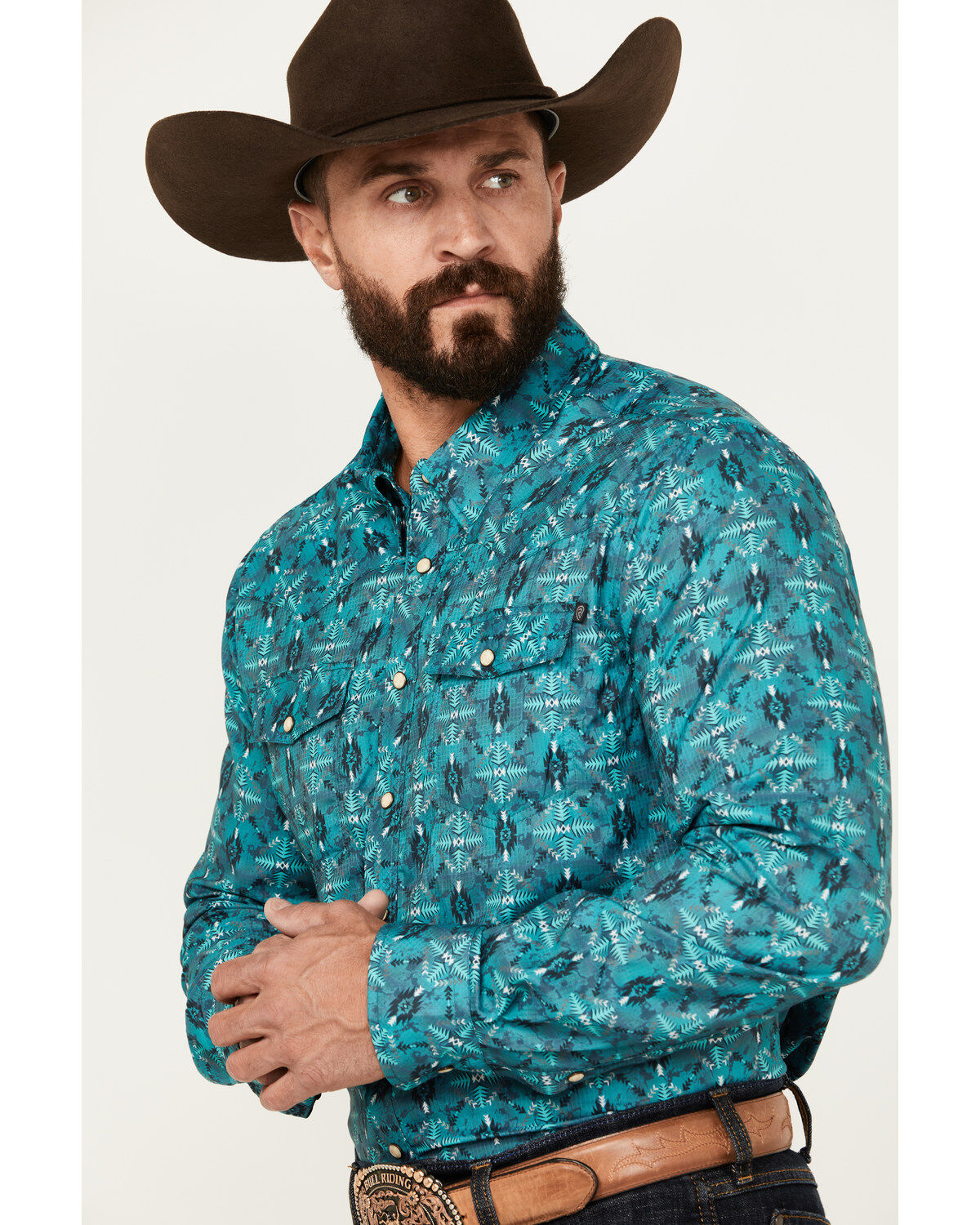 Image #2 - Rock & Roll Denim Men's Southwestern Print Ripstop Long Sleeve Snap Performance Western Shirt, , hi-res