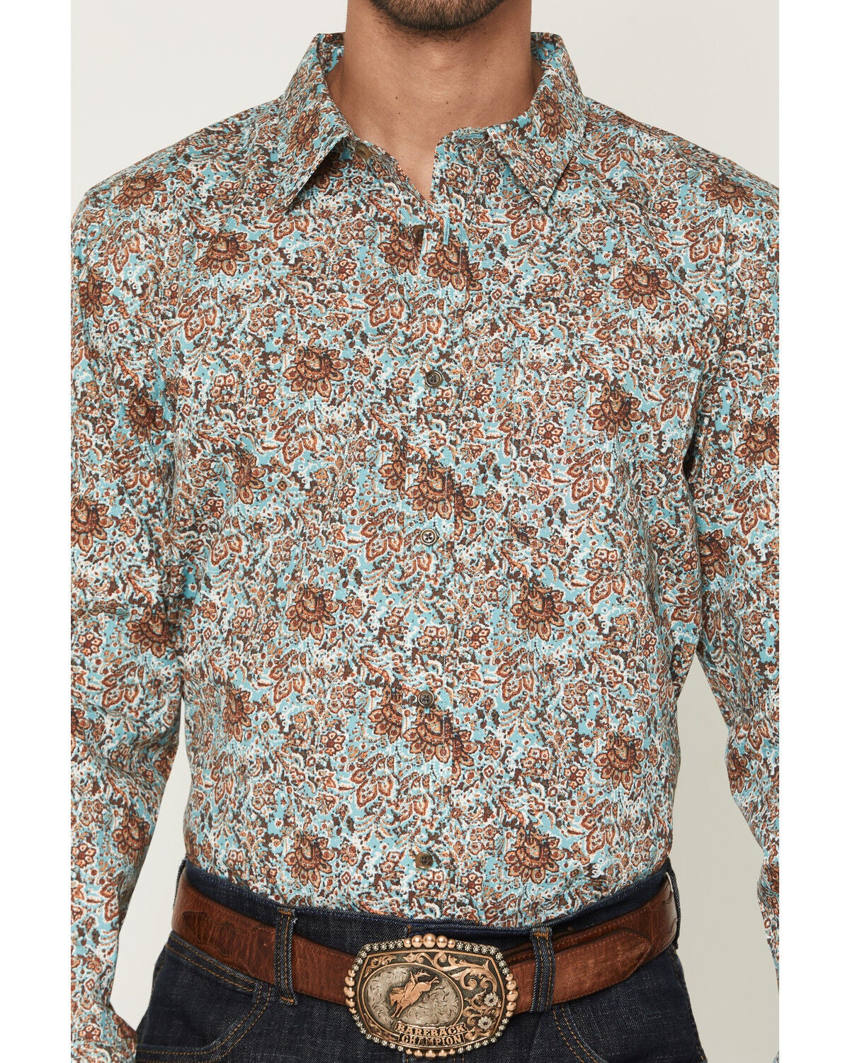 Image #3 - Gibson Trading Co Men's Retro King Floral Print Long Sleeve Button-Down Western Shirt, Light Blue, hi-res