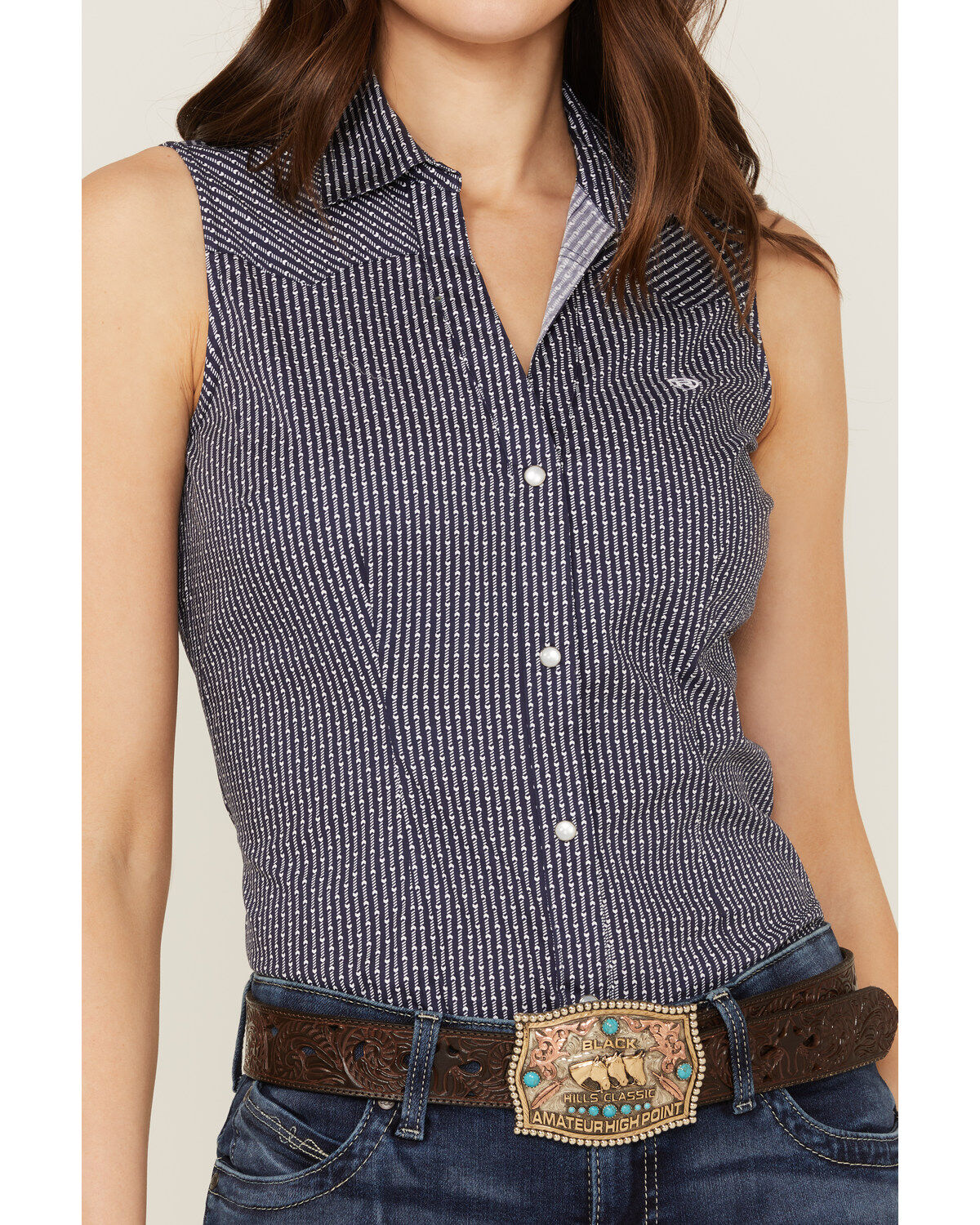 Image #3 - Roper Women's Amarillo Poplin Sleeveless Pearl Snap Western Shirt, , hi-res