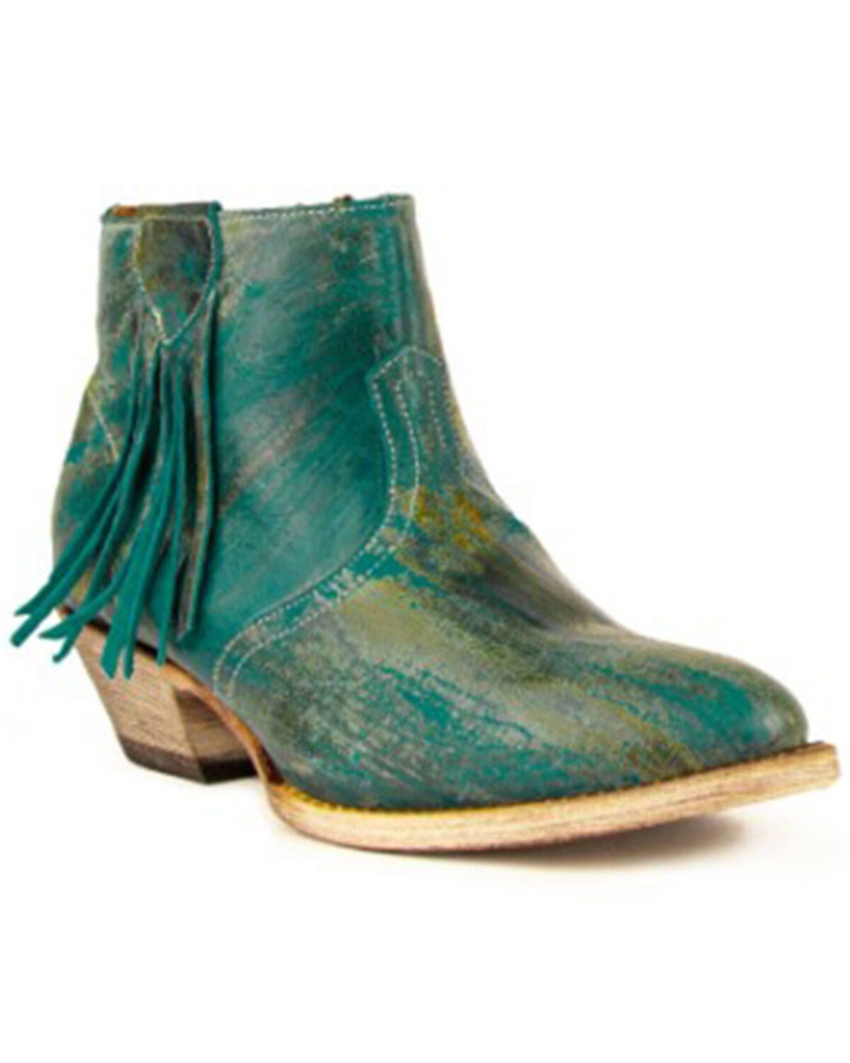 Ferrini Women's Fringe Western Booties - Round Toe, Turquoise, hi-res