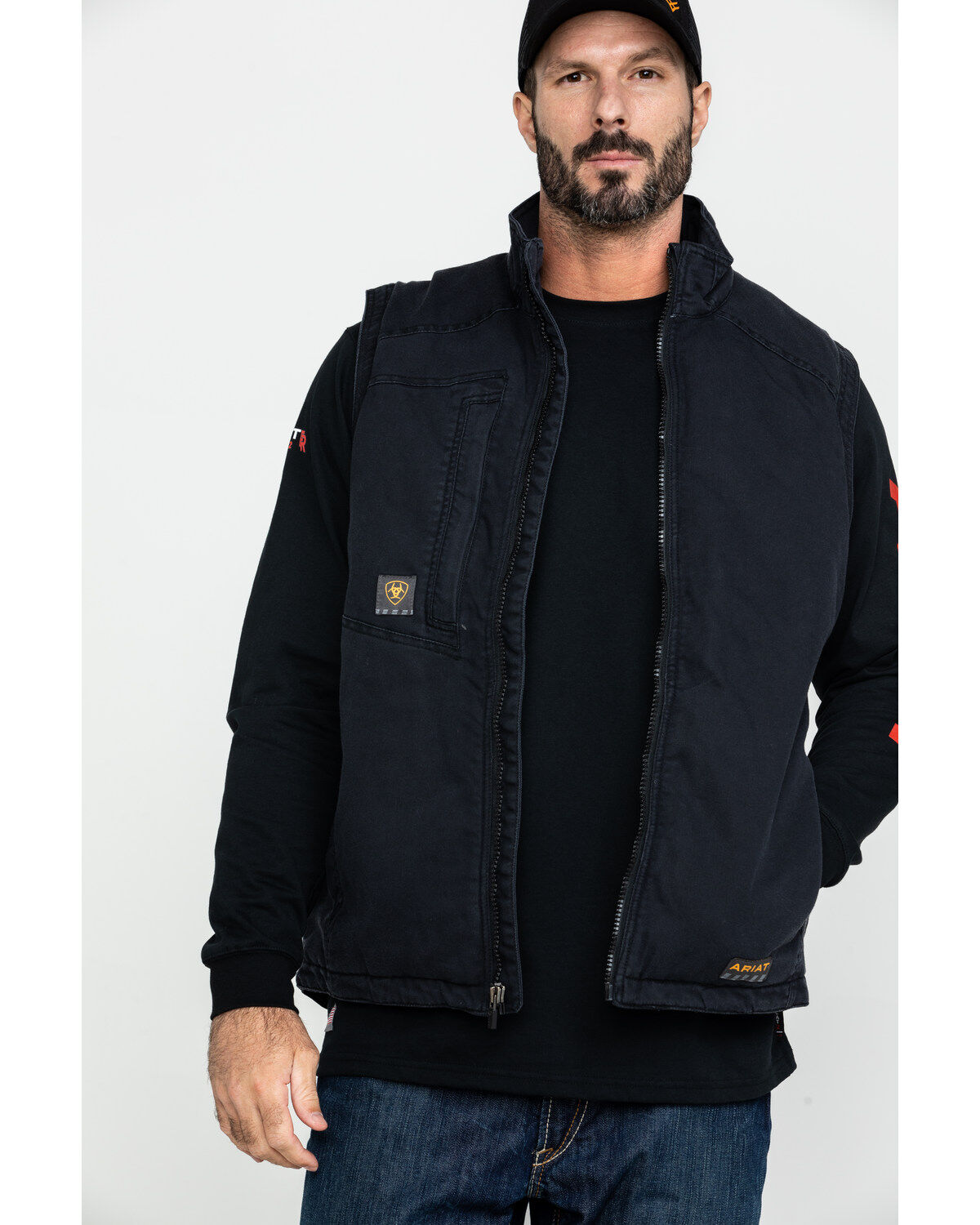 Image #1 - Ariat Men's Rebar Washed Dura Canvas Insulated Work Vest, Black, hi-res